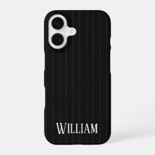 Personalised black pinstripes iPhone 16 case