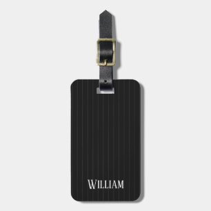 Personalised black pinstripes luggage tag