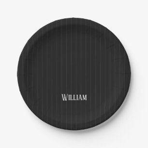 Personalised black pinstripes paper plate