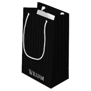 Personalised black pinstripes small gift bag