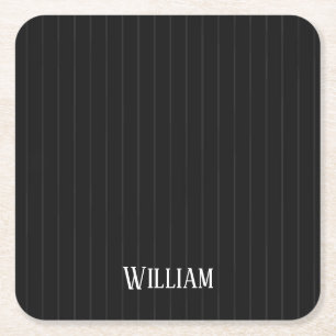 Personalised black pinstripes square paper coaster
