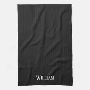 Personalised black pinstripes tea towel