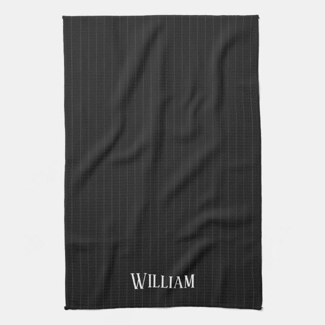 Personalised black pinstripes tea towel (Vertical)