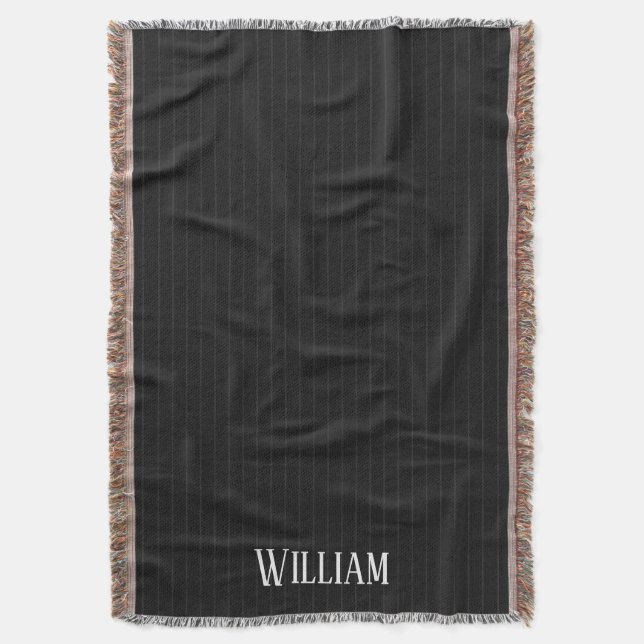 Personalised black pinstripes throw blanket (Front Vertical)