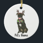 Personalised Black Pitbull Staffy Antlers Bowtie Ceramic Ornament<br><div class="desc">Make the nice list this year with an ornament of your favourite pitbull elf! For the sweetest gifts, pair it with a matching art print or another item from my collection for a thoughtful housewarming, bridal shower, teacher, mother-in-law, husband, boyfriend, secret santa, sympathy, or tough-to-shop-for gift! To see more work...</div>