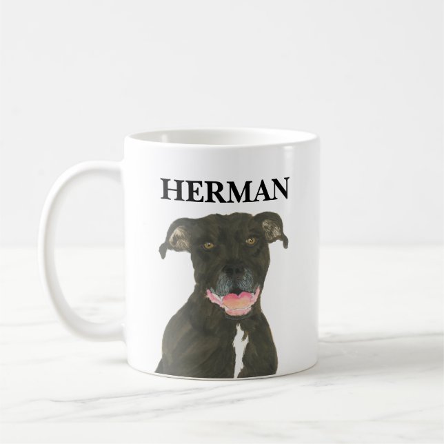 Personalised Black Pitbull Staffy Dog Coffee Mug (Left)