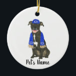 Personalised Black Pitbull Staffy Yarmulke Scarf Ceramic Ornament<br><div class="desc">Make the nice list this year with an ornament of your favourite pitbull elf! For the sweetest gifts, pair it with a matching art print or another item from my collection for a thoughtful housewarming, bridal shower, teacher, mother-in-law, husband, boyfriend, secret santa, sympathy, or tough-to-shop-for gift! To see more work...</div>