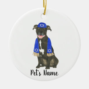 Personalised Black Pitbull Staffy Yarmulke Scarf Ceramic Ornament