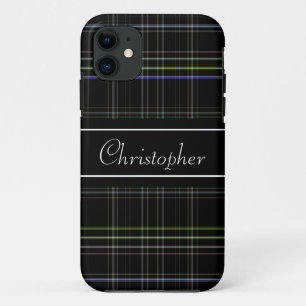 Personalised Black Plaid iPhone 11 Case