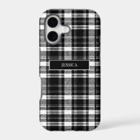 Personalised Black Plaid Pattern White Name Modern