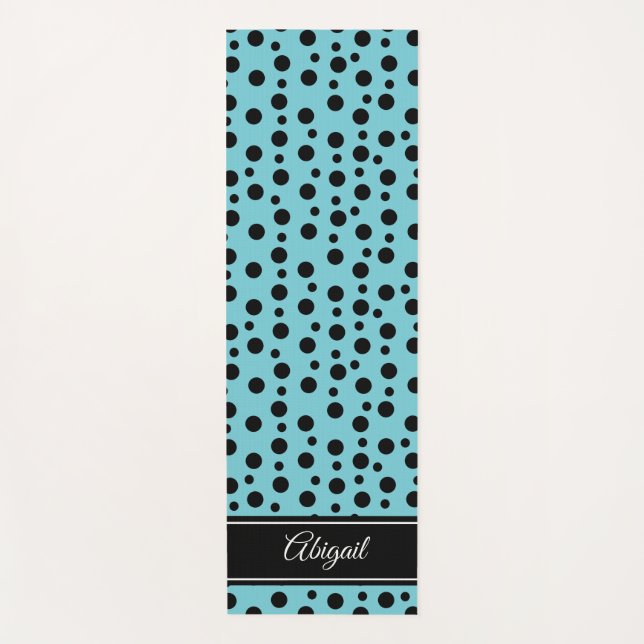 Personalised Black Polka Dot Blue Zen Yoga Mat (Front)
