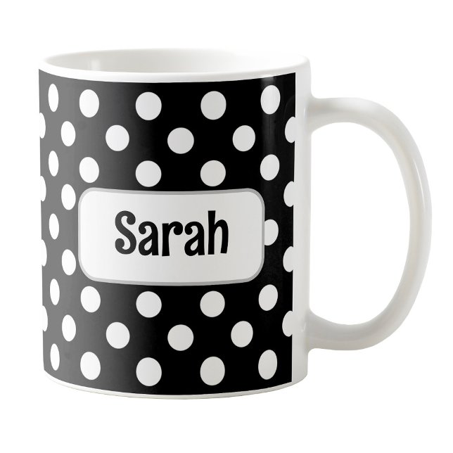 Personalised Black Polka Dot Mug (Personalized Black Polka Dot Mug at Amy's Coffee Mugs on Zazzle. )