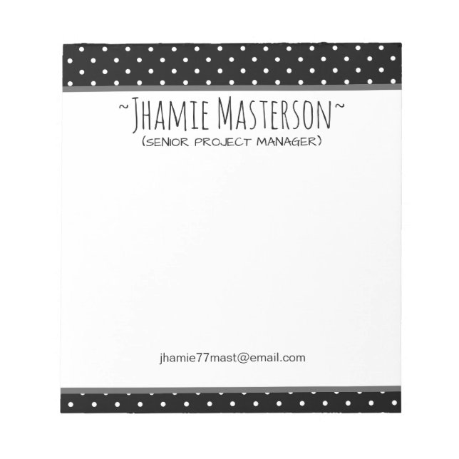 Personalised Black Polka Dot Notepad (Front)