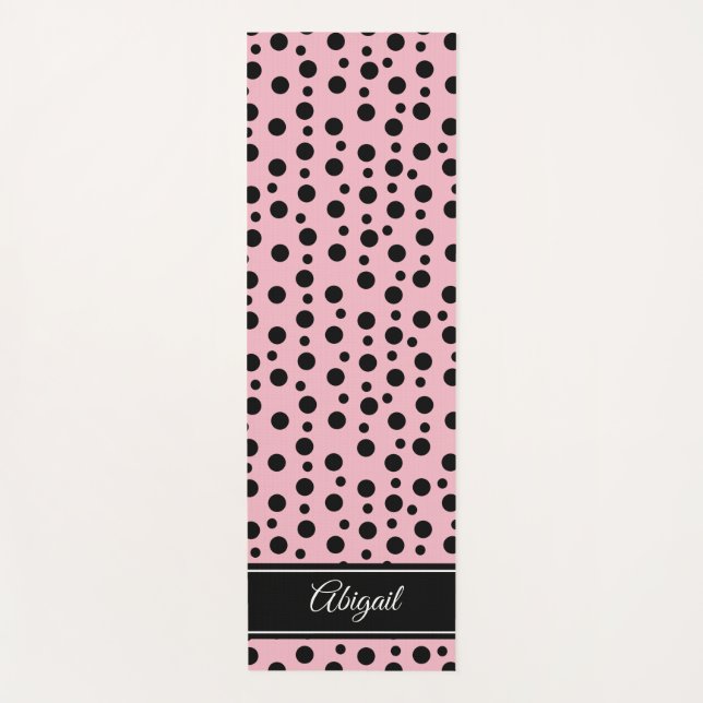 Personalised Black Polka Dot Pink Zen Yoga Mat (Front)