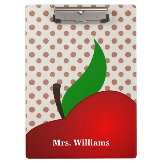 Personalised Black Polka Dot Red Apple Teacher Clipboard (Front)