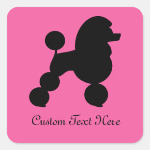 Personalised Black Poodle on Pink Square Sticker