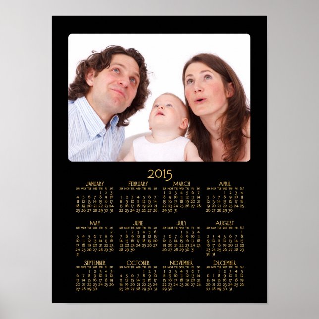 Personalised Black Poster Yearly Calendar 2015 (Front)