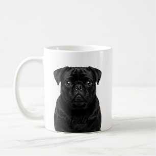 Personalised Black Pug Portrait Dog Mug
