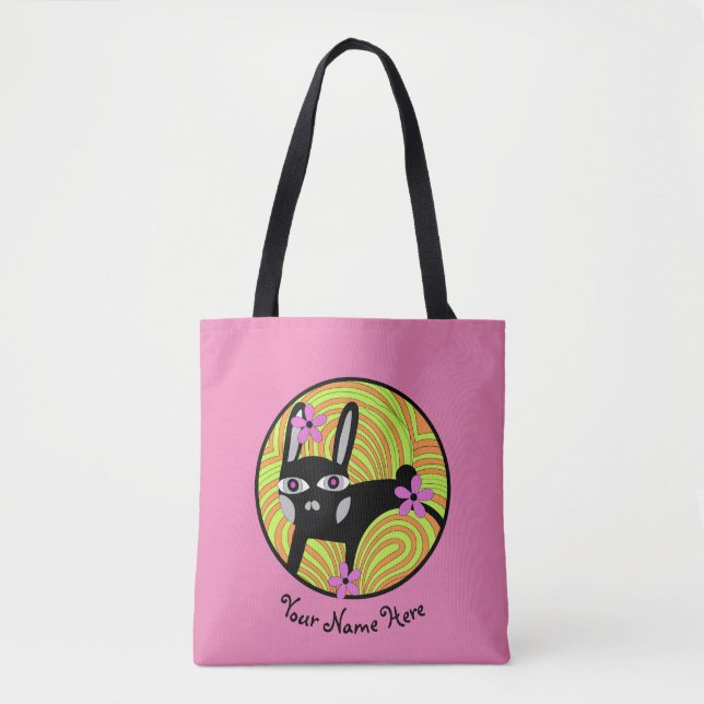 Personalised Black Rabbit Tote Bag (Front)