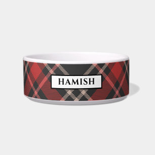Personalised Black Red and Cream Tartan Patterned Bowl
