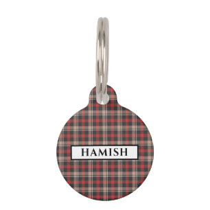 Personalised Black Red and Cream Tartan Patterned Pet Tag