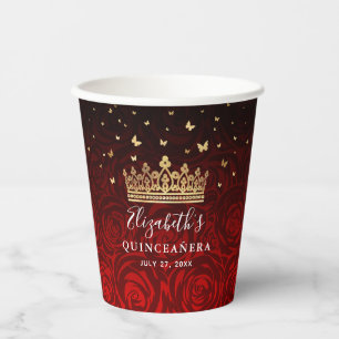 Personalised Black Red and Gold Birthday Party Paper Cups
