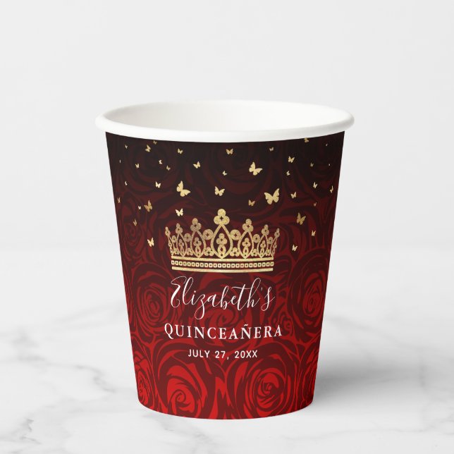 Personalised Black Red and Gold Birthday Party Paper Cups (Front)