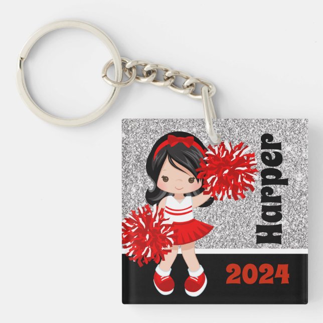 Personalised Black & Red Cheerleading Keychain (Front)