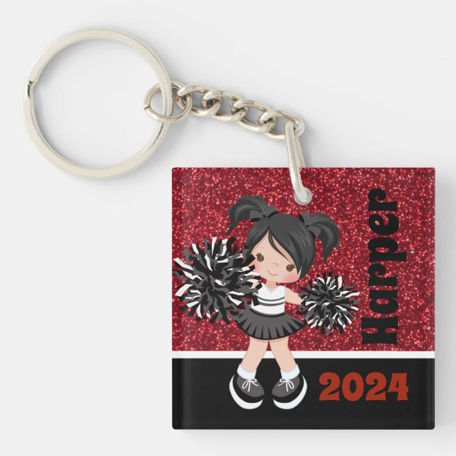 Personalised Black & Red Cheerleading Keychain (Front)