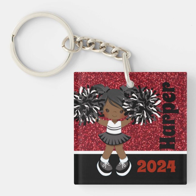 Personalised Black & Red Cheerleading Keychain (Front)