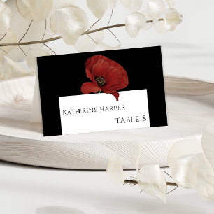 Personalised Black Red Floral Wedding Place Cards