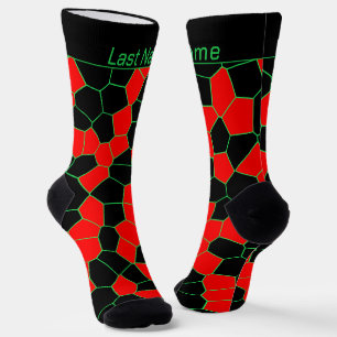 Personalised Black Red Green Modern Trendy Pattern Socks