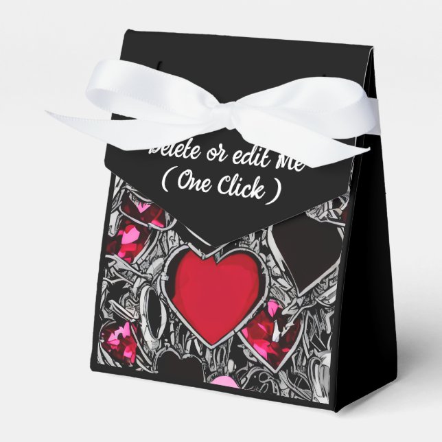 Personalised Black & Red Hearts Favour Box (Front Side)