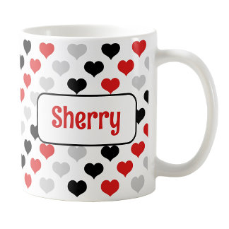 Personalised Black Red Hearts Mug