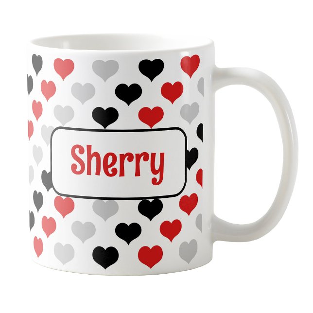 Personalised Black Red Hearts Mug (Personalized Black Red Hearts Mug at Amy's Coffee Mugs on Zazzle. )
