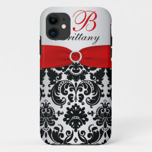 Personalised Black, Red, Silver Damask iPhone 5 iPhone 11 Case