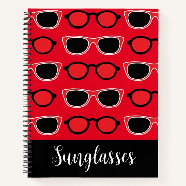 Personalised Black Red Sunglasses  Notebook (Front)