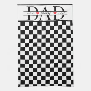 Personalised Black Retro Chequered Dad Best Chef Tea Towel