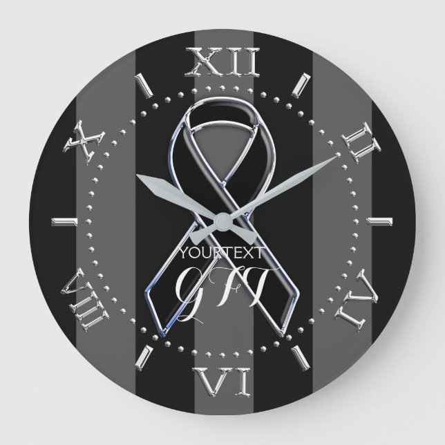 Personalised Black Ribbon Awareness on a Large Clock (Front)