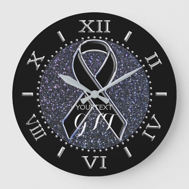 Personalised Black Ribbon Awareness on a Large Clock (Front)