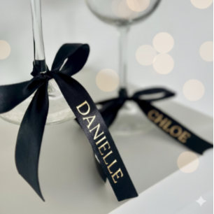 Personalised Black Ribbon with Gold Name Text Satin Ribbon