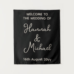 Personalised Black Sand Welcome to Wedding Fabric Tapestry