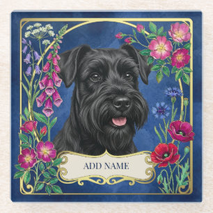 Personalised Black Schnauzer Blue Coaster