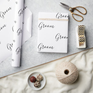 Personalised Black Script Elegant Name Groom Wrapping Paper