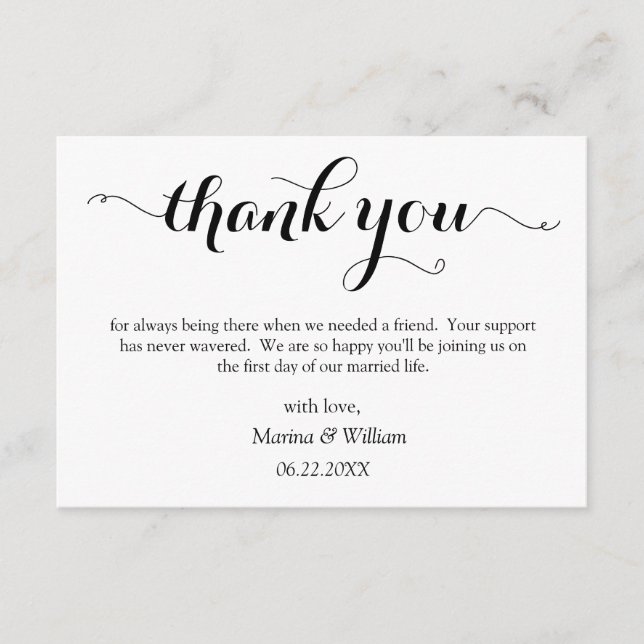 Personalised Black Script Wedding thank you Enclosure Card (Front)
