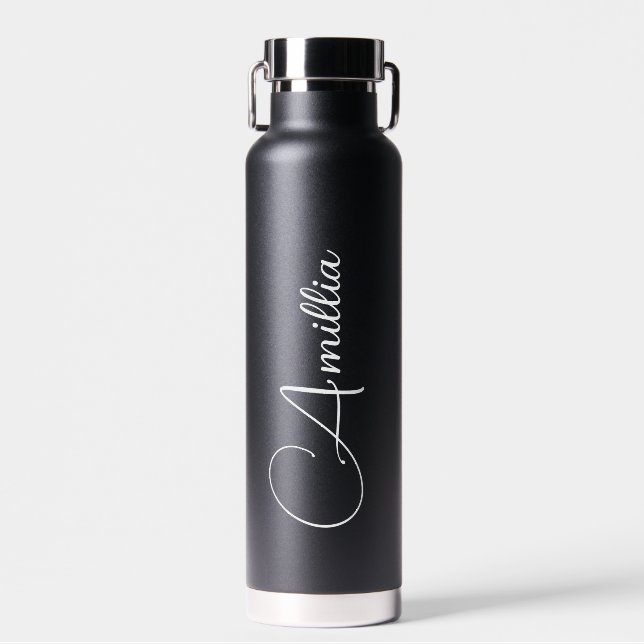 Personalised Black Script  Wedding Water  Water Bottle (Front)