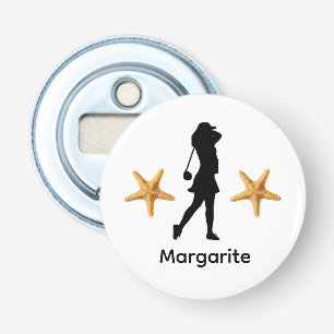 Personalised Black Silhouette Female Golfer Bottle Opener
