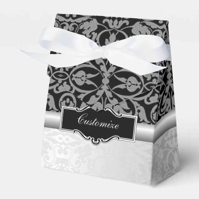 Personalised Black & Silver Damask Favour Box 3 (Front Side)