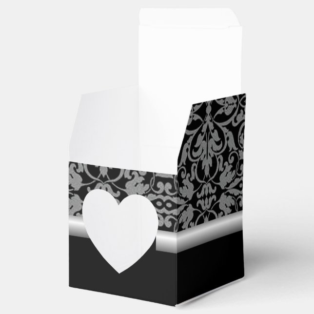 Personalised Black & Silver Damask Heart Favour Bo Box (Opened)