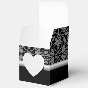 Personalised Black & Silver Damask Heart Favour Bo Favour Box